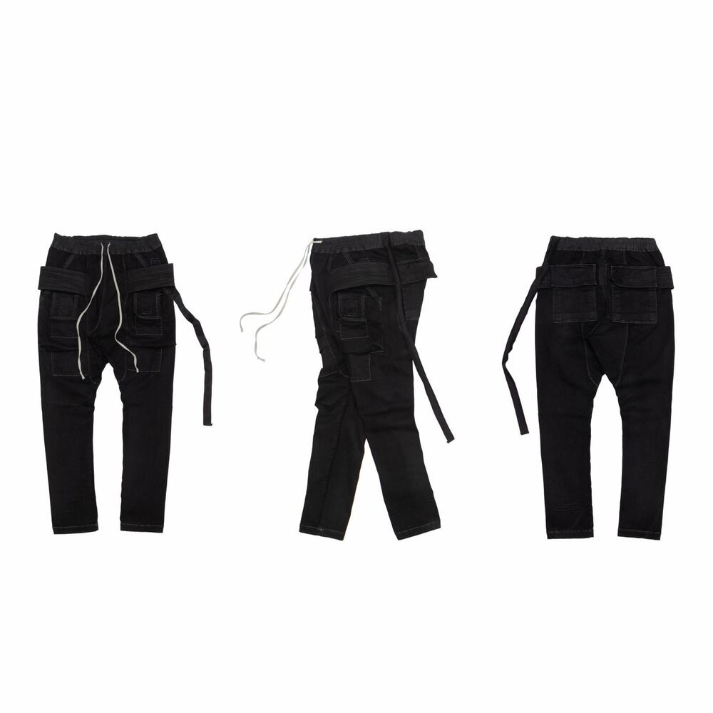 Rick Owens DRKSHDW FW21 Creatch Cargo Drawstring Pants Black Stretch Sz:L